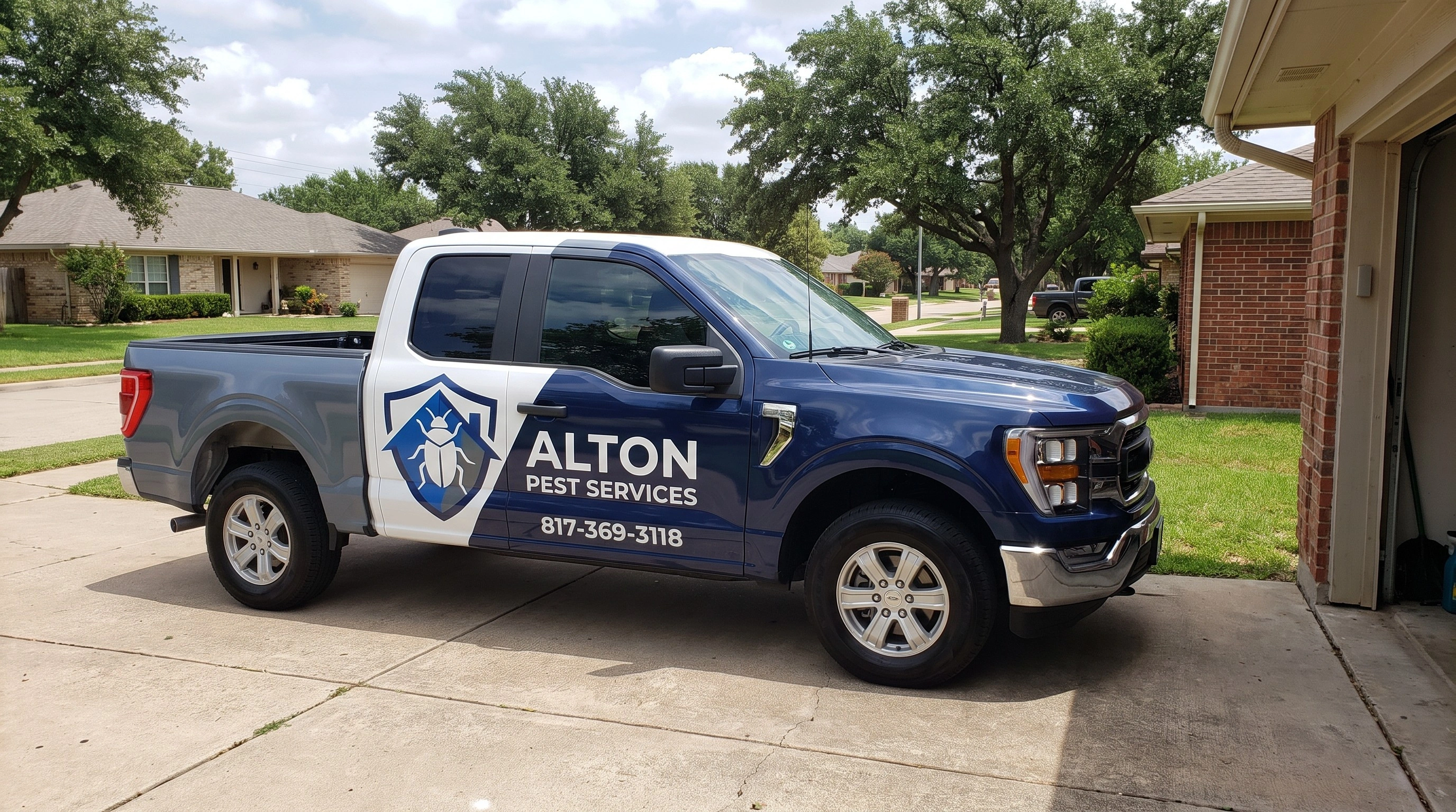 Pest control specialist treating a yard in Fort Worth, Texas